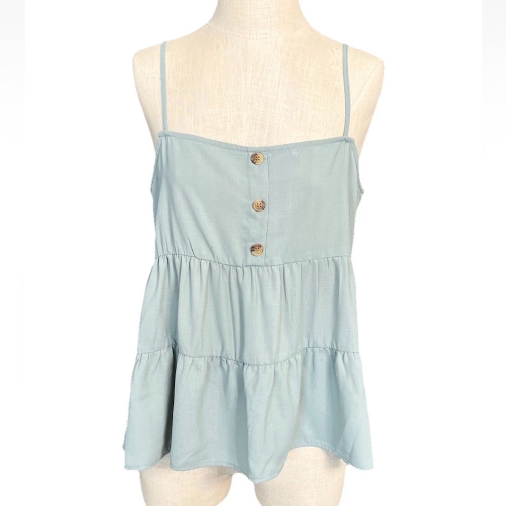 Paper Crane Sage Green Y2K Babydoll Tiered Tank Top Boho Summer Lightweight